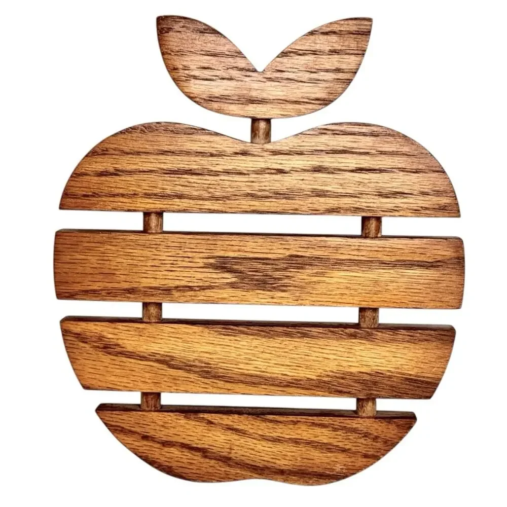 Vintage Wooden Apple Trivet Hot Plate Slatted Rustic Country Cottagecore Decor